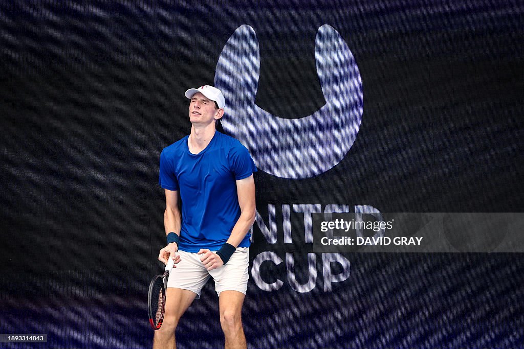 Stefanos Sakellaridis from Team Greece reacts during his singles