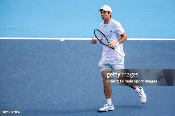 Mackenzie McDonald of the United States celebrates a point against Sebastian Ofner of Austria during the men's singles round of 32 match on day three...