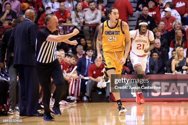 Jusaun Holt of the Kennesaw State Owls reacts after a play during the first half in the game against the Indiana Hoosiers at Simon Skjodt Assembly...