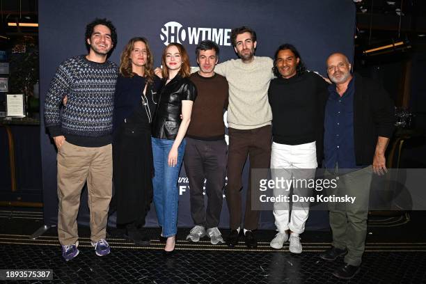 Benny Safdie, Jennifer Venditti, Emma Stone, Nathan Fielder, Dave McCary, Maceo Bishop, and John Medeski attend The Curse All-Guild FYC Event at...