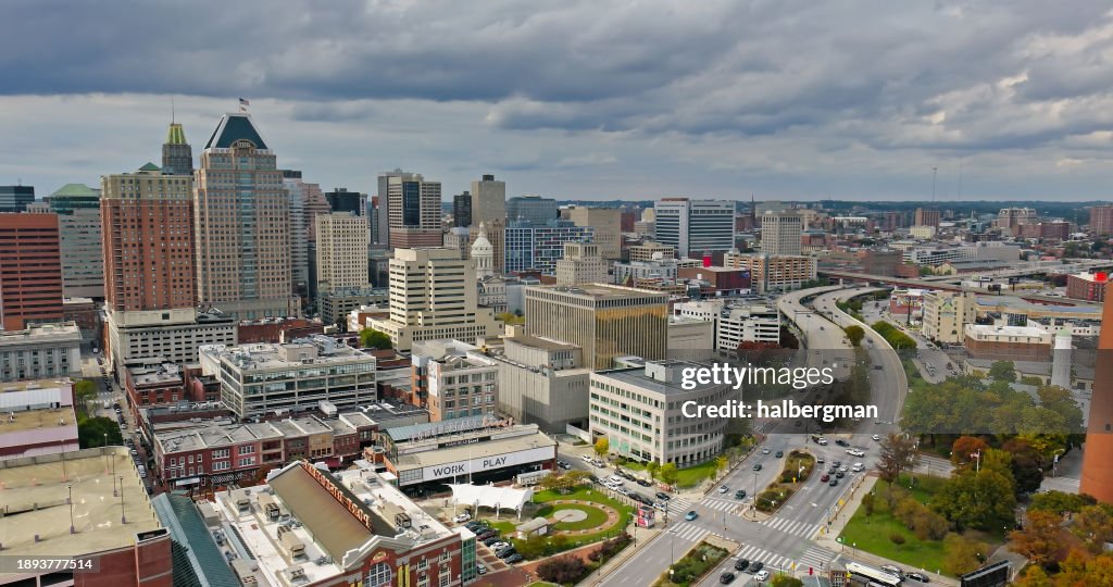 Interstate 83 Passing Downtown Baltimore - Aerial