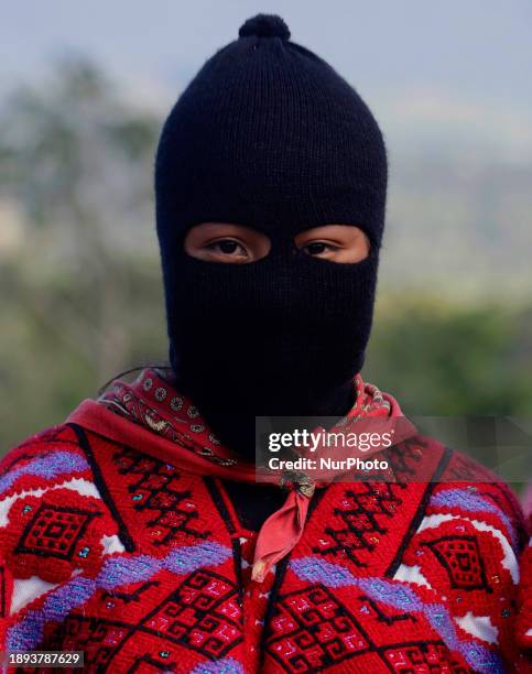 Woman from the Zapatista Army of National Liberation is posing at El Caracol Rebeldia y Resistencia in the mountains of southeast Mexico, in the area...