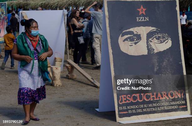 Woman from the Zapatista Army of National Liberation is participating in an event at El Caracol Rebeldia y Resistencia in the mountains of southeast...
