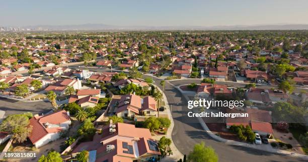 drone shot of summerlin south, nevada on clear day - nevada stock pictures, royalty-free photos & images