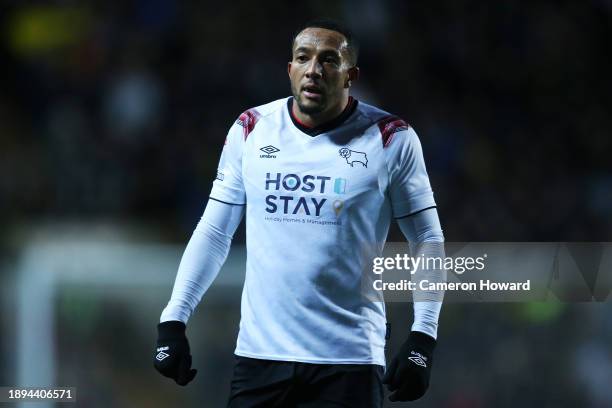 Nathaniel Mendez-Laing of Derby County looks on during the Sky Bet League One match between Oxford United and Derby County at Kassam Stadium on...