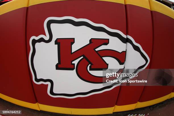 View of the Kansas City Chiefs logo before an NFL game between the Cincinnati Bengals and Kansas City Chiefs on Dec 31, 2023 at GEHA Field at...