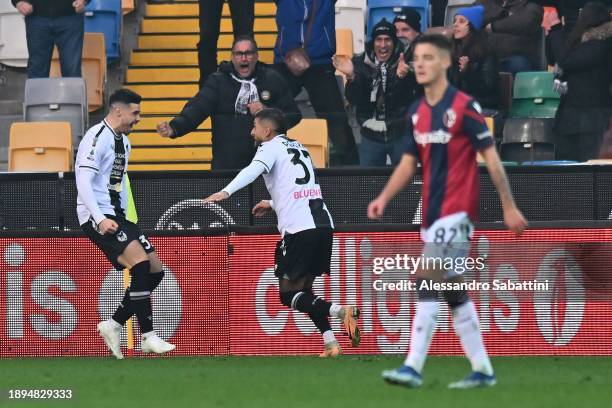 Martín Payero of Udinese Calcio celebrates after scoring his team's third goal during the Serie A TIM match between Udinese Calcio and Bologna FC at...