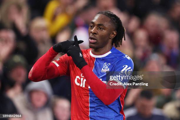 Eberechi Eze of Crystal Palace celebrates after scoring their team's second goal during the Premier League match between Crystal Palace and Brentford...