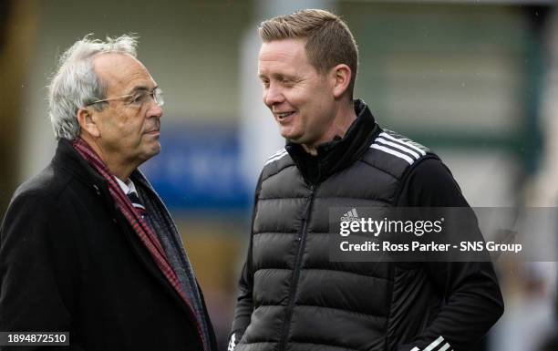 Ross County chairman Roy MacGregor and Aberdeen manager Barry Robson before a cinch Premiership match between Ross County and Aberdeen at the Global...