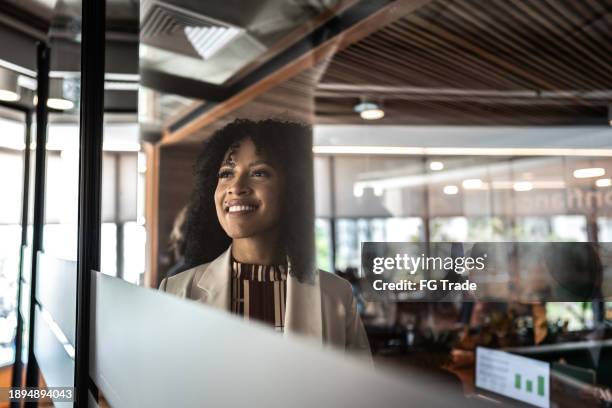 businesswoman contemplating on the office - entrepreneur stock pictures, royalty-free photos & images