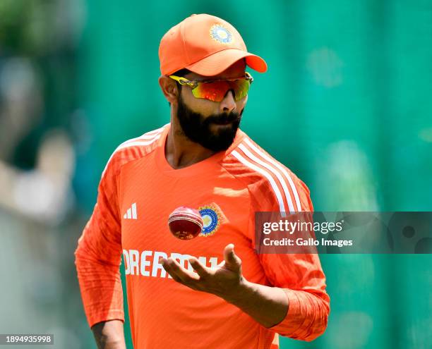 Ravindra Jadeja during the India national men's cricket team training session at Newlands Cricket Stadium on January 02, 2024 in Cape Town, South...