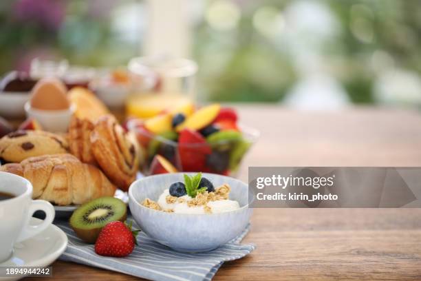 breakfast table - buffet spread stock pictures, royalty-free photos & images