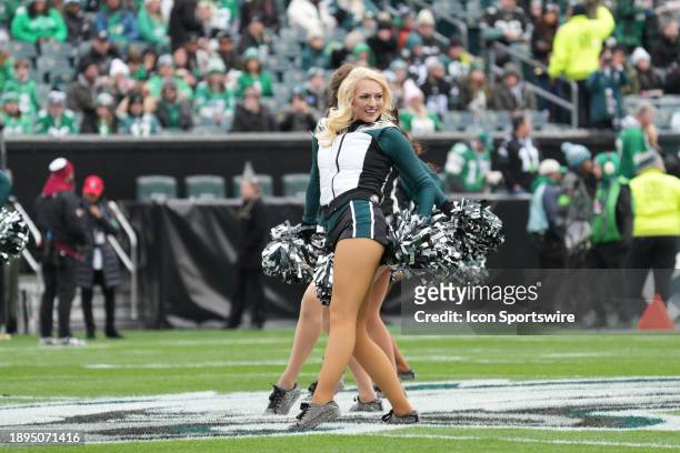 Philadelphia Eagles cheerleaders perform during the game between the Arizona Cardinals and the Philadelphia Eagles on December 31, 2023 at Lincoln...
