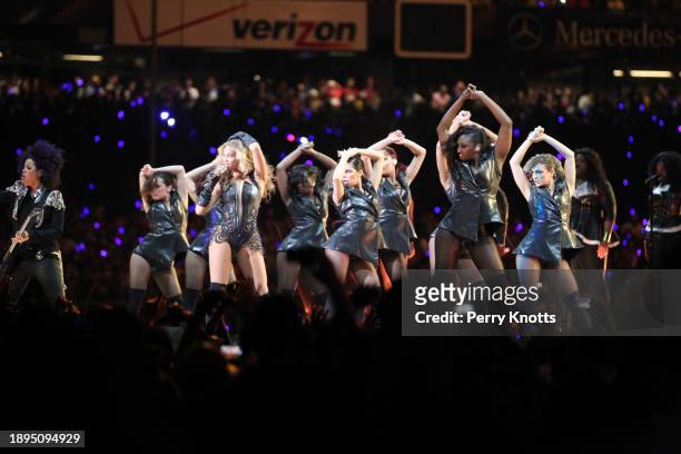 Beyonce performs during the halftime show of Super Bowl XLVII between the San Francisco 49ers and the Baltimore Ravens at Mercedes-Benz Superdome on...