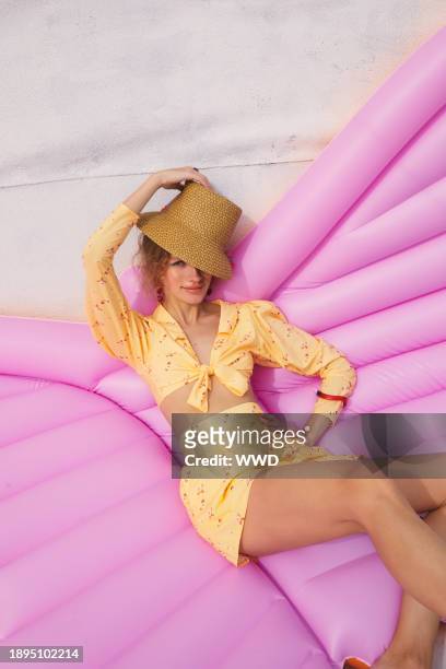 WeWoreWhat’s cotton and rayon set. Eric Javits hat; Tuza earrings and bracelet...Swimsuit Trend 2020: Staycation Mode. This swimsuit trend shoot was...