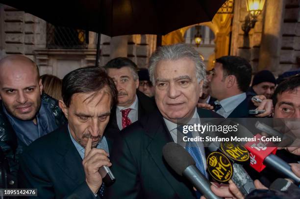 Defence Minister Ignazio La Russa and the People of Freedom coordinator Denis Verdini leaving Palazzo Grazioli after meeting with Prime Minister...