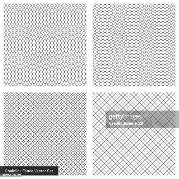 chainlink fence vector set. - wire mesh construction stock illustrations