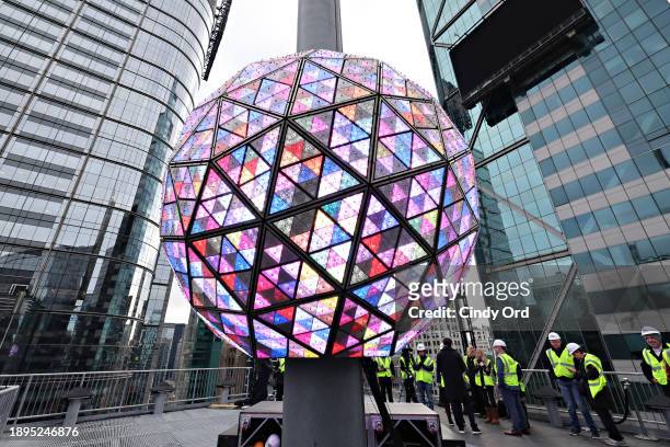 View of the Times Square New Year’s Eve Ball during the New Year's Eve 2024 Ball Test on December 30, 2023 in New York City.