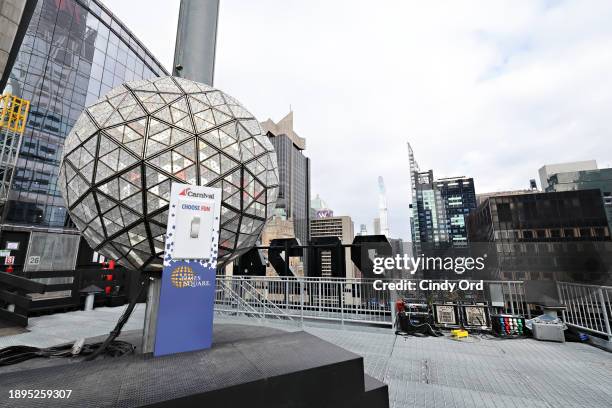 View of the Times Square New Year’s Eve Ball during the New Year's Eve 2024 Ball Test on December 30, 2023 in New York City.