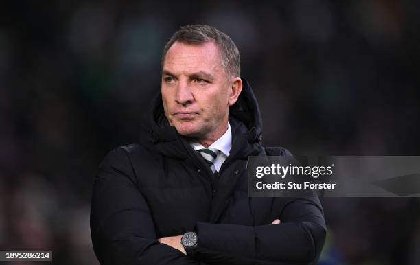 Celtic Manager Brendon Rodgers looks on before the Cinch Scottish Premiership match between Celtic FC and Rangers FC at Celtic Park Stadium on...