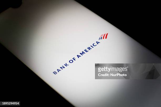 The Bank of America logo is being displayed on a smartphone screen in Athens, Greece, on January 2, 2024.