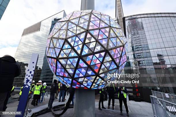 View of the Times Square New Year’s Eve Ball during the New Year's Eve 2024 Ball Test on December 30, 2023 in New York City.