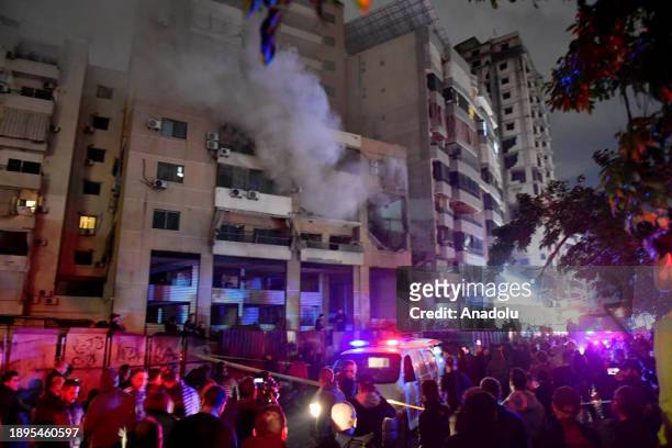 Smoke rises after an explosion occurred in Dahieh region of Beirut, Lebanon on January 02, 2024.