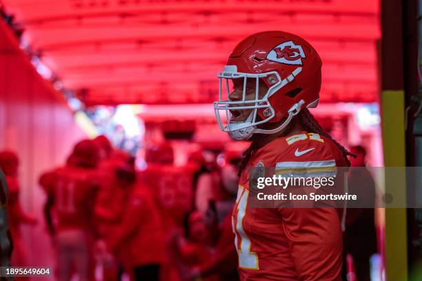 Kansas City Chiefs defensive end Mike Danna in the tunnel prior to the game against the Las Vegas Raiders on December 25th, 2023 at Arrowhead Stadium...