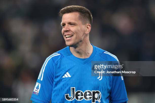 Wojciech Szczesny of Juventus reacts to the 1-0 victory following the final whistle of the Serie A TIM match between Juventus and AS Roma at Allianz...