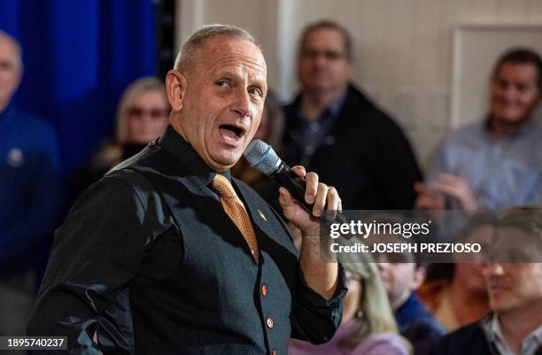 Retired brigadier general of the US Army Don Bolduc speaks at a Nikki Haley campaign town hall event at Wentworth by the Sea Country Club in Rye, New...