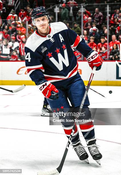 Washington Capitals defenseman John Carlson warms up prior to the Nashville Predators game versus the Washington Capitals on December 30, 2023 at the...