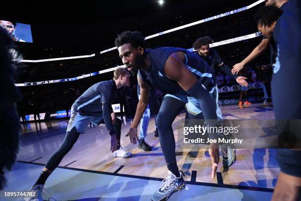 Jaren Jackson Jr. #13 of the Memphis Grizzlies walks on the court during player introductions on January 2, 2024 at FedExForum in Memphis, Tennessee....