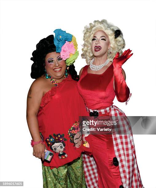 Kay Sedia and Holly Hobby attends the Best in Drag Show benefitting, Aid For AIDS, a program of Alliance for Housing and Healing at the Rose Bowl in...