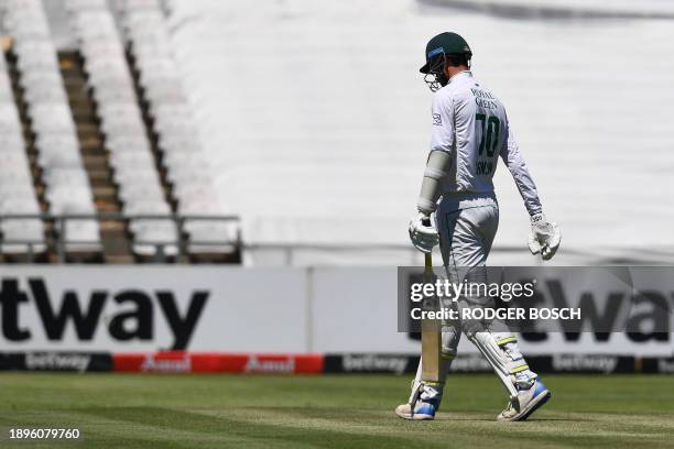 South Africa's Marco Jansen walks back to the pavilion after his dismissal during the first day of the second cricket Test match between South Africa...
