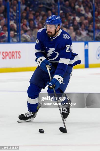 Nicholas Paul of the Tampa Bay Lightning against the New York Rangers during the third period at Amalie Arena on December 30, 2023 in Tampa, Florida.