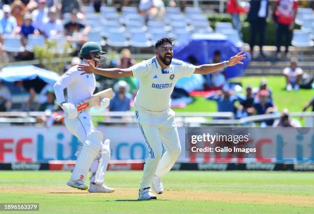 Mohammed Siraj of India appeals unsuccessfully for Leg Before Wicket during day 1 of the 2nd Test match between South Africa and India at Newlands...