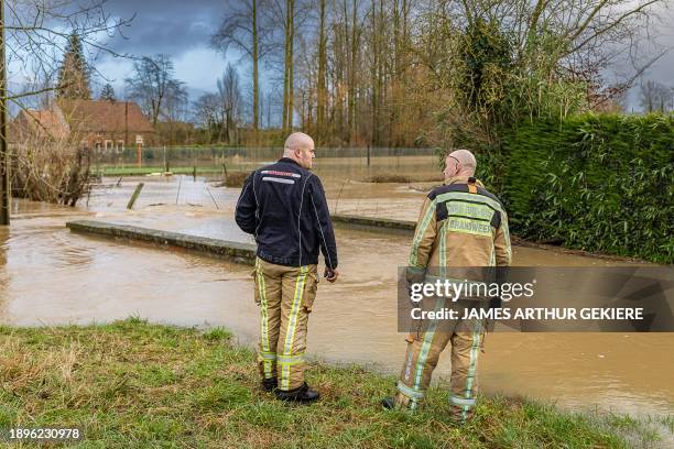 Heavy rainfall causes floods in Zandbergen, Geraardsbergen on Wednesday 03 January 2024. BELGA PHOTO JAMES ARTHUR GEKIERE