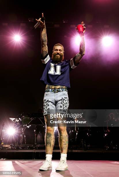Post Malone performs onstage as Fontainebleau Las Vegas rings in 2024 at Fontainebleau Las Vegas on December 30, 2023 in Las Vegas, Nevada.