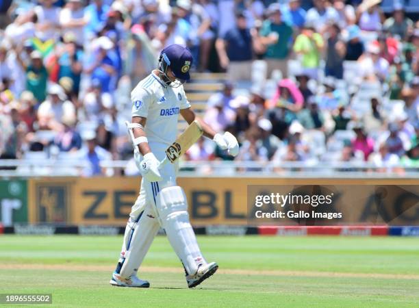 Yashasvi Jaiswal of India walks off after being dismissed during day 1 of the 2nd Test match between South Africa and India at Newlands Cricket...