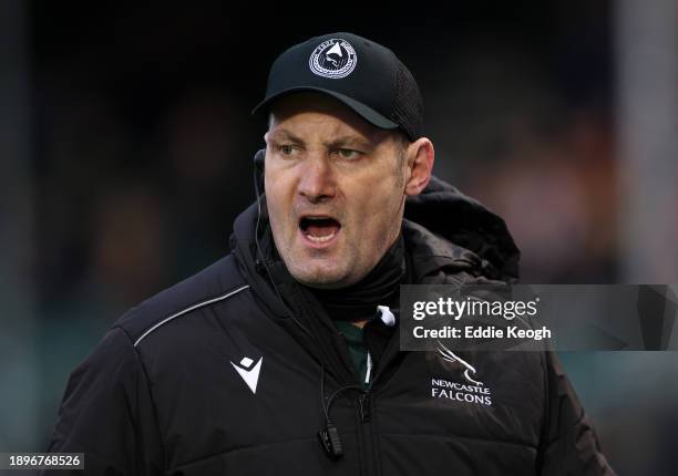 Head coach Alex Codling of Newcastle Falcons during the Gallagher Premiership Rugby match between Saracens and Newcastle Falcons at StoneX Stadium on...