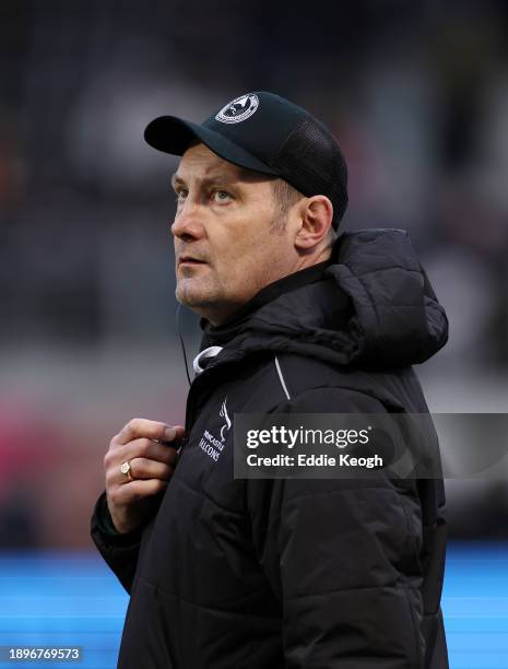 Head coach Alex Codling of Newcastle Falcons during the Gallagher Premiership Rugby match between Saracens and Newcastle Falcons at StoneX Stadium on...