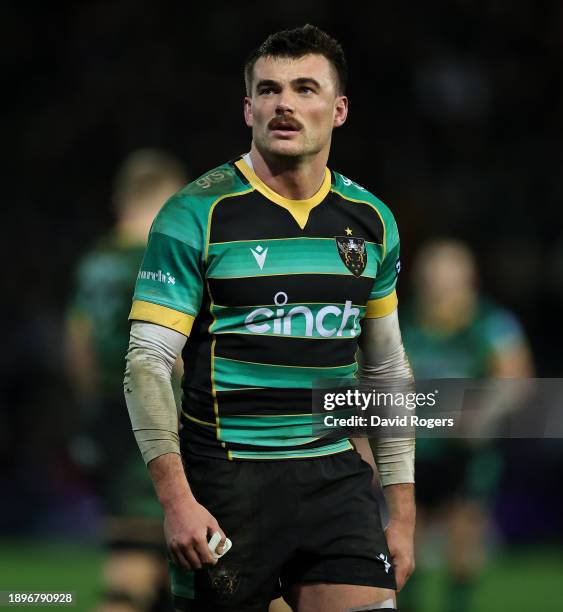 George Furbank of Northampton Saints looks on during the Gallagher Premiership Rugby match between Northampton Saints and Sale Sharks at cinch...