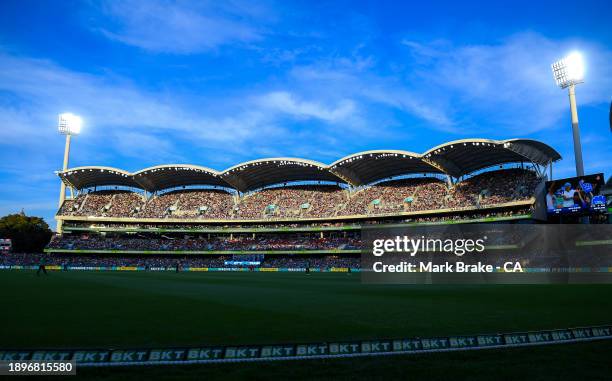 General view of Eastern stands during the BBL match between Adelaide Strikers and Melbourne Stars at Adelaide Oval, on December 31 in Adelaide,...