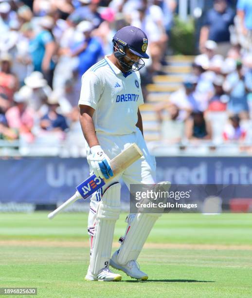 Rohit Sharma of India walks off after being dismissed during day 1 of the 2nd Test match between South Africa and India at Newlands Cricket Ground on...