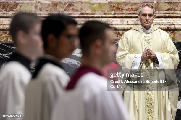 Archbishop and former personal secretary of Pope Benedict XVI, Georg Gänswein, presides over a special mass in St. Peter’s Basilica to mark the first...