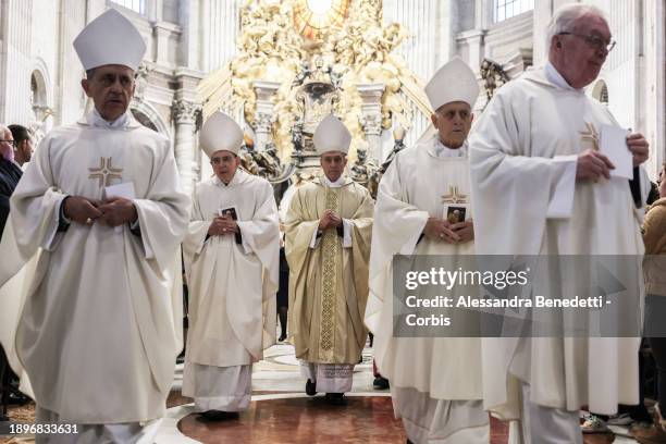 Archbishop and former personal secretary of Pope Benedict XVI, Georg Gänswein, presides over a special mass in St. Peter’s Basilica to mark the first...