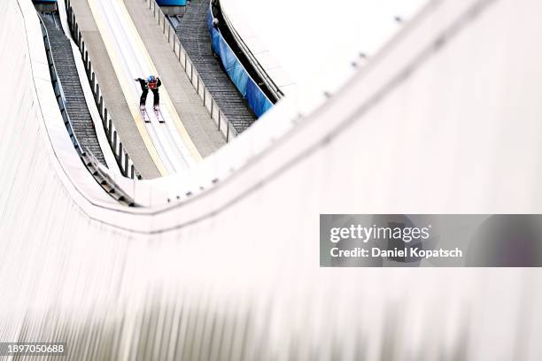 Taku Takeuchi of Japan jumps in the trial run of the FIS World Cup Ski Jumping Four Hills Tournament Men Garmisch Individual HS142 on December 31,...