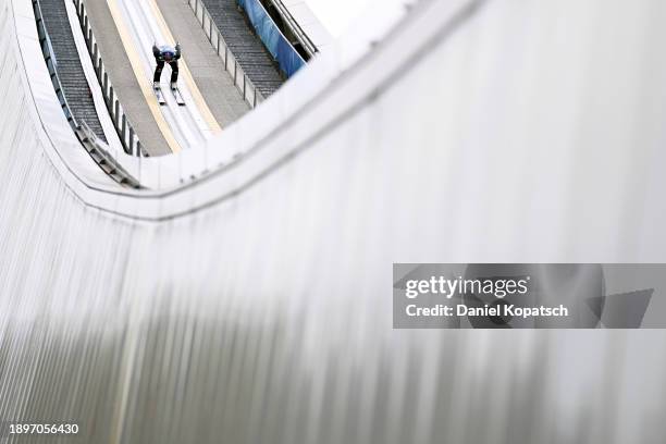 Andreas Wellinger of Germany jumps in the trial run of the FIS World Cup Ski Jumping Four Hills Tournament Men Garmisch Individual HS142 on December...