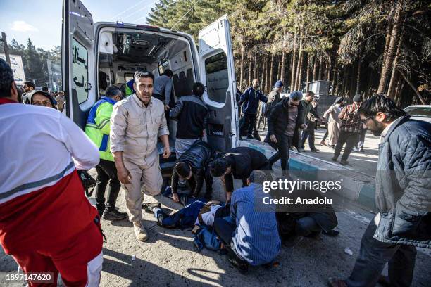 View of the scene after explosions leaving at least 73 feared dead in explosions near slain Gen. Qassem Soleimani's tomb, in Kerman City, Iran on...