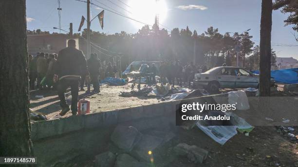 View of the scene after explosions leaving at least 73 feared dead in explosions near slain Gen. Qassem Soleimani's tomb, in Kerman City, Iran on...